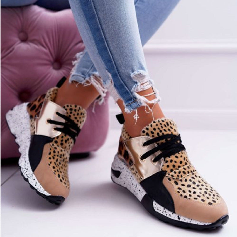 Turnschuhe Farbe Matching Erhöhte flachen Boden High-Top-Leopard Print Trend Einzelne Schuhe
