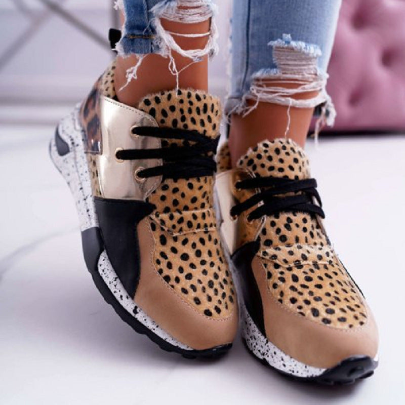 Turnschuhe Farbe Matching Erhöhte flachen Boden High-Top-Leopard Print Trend Einzelne Schuhe