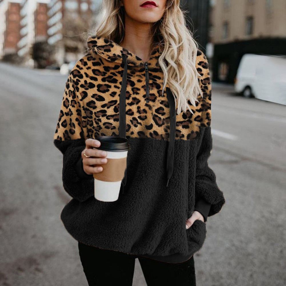 In Hot Sexy Female Leopard Zipper Pockets Coat Wool