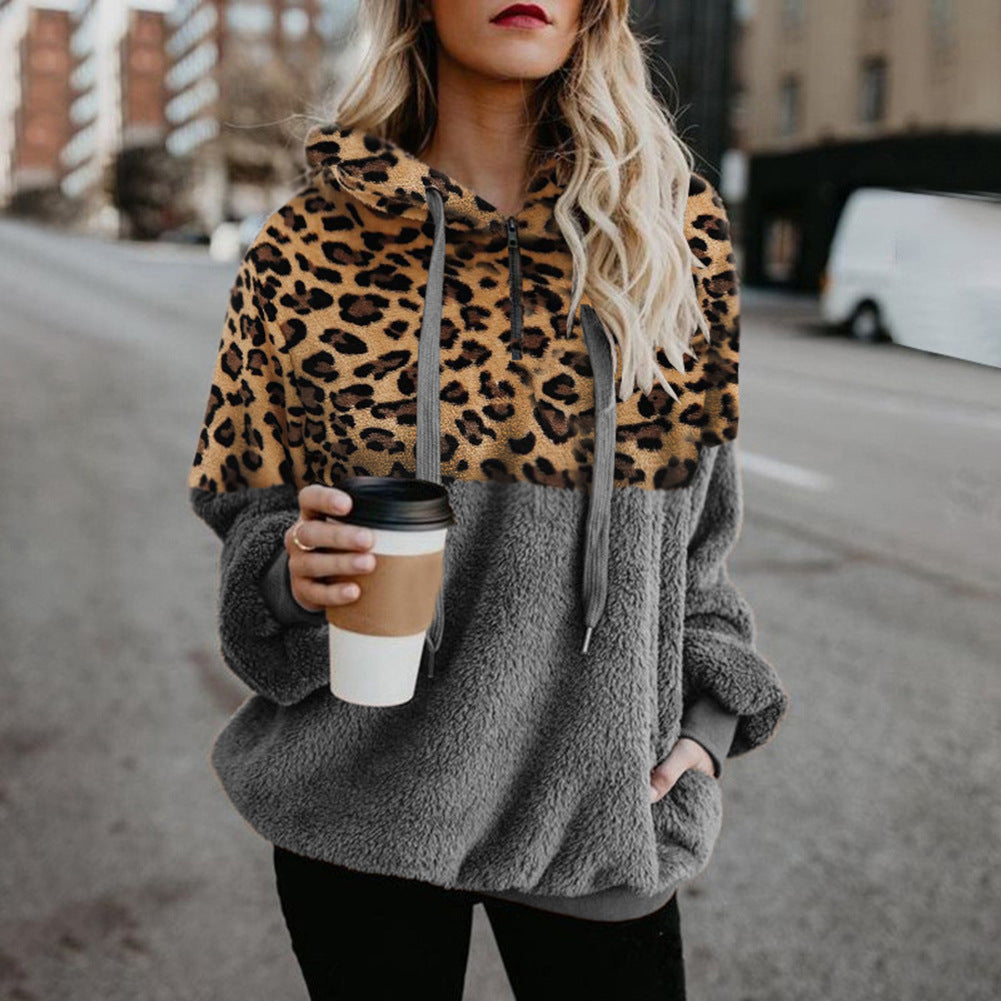 In Hot Sexy Female Leopard Zipper Pockets Coat Wool