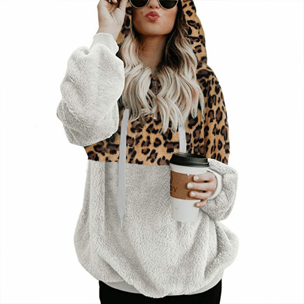 In Hot Sexy Female Leopard Zipper Pockets Coat Wool