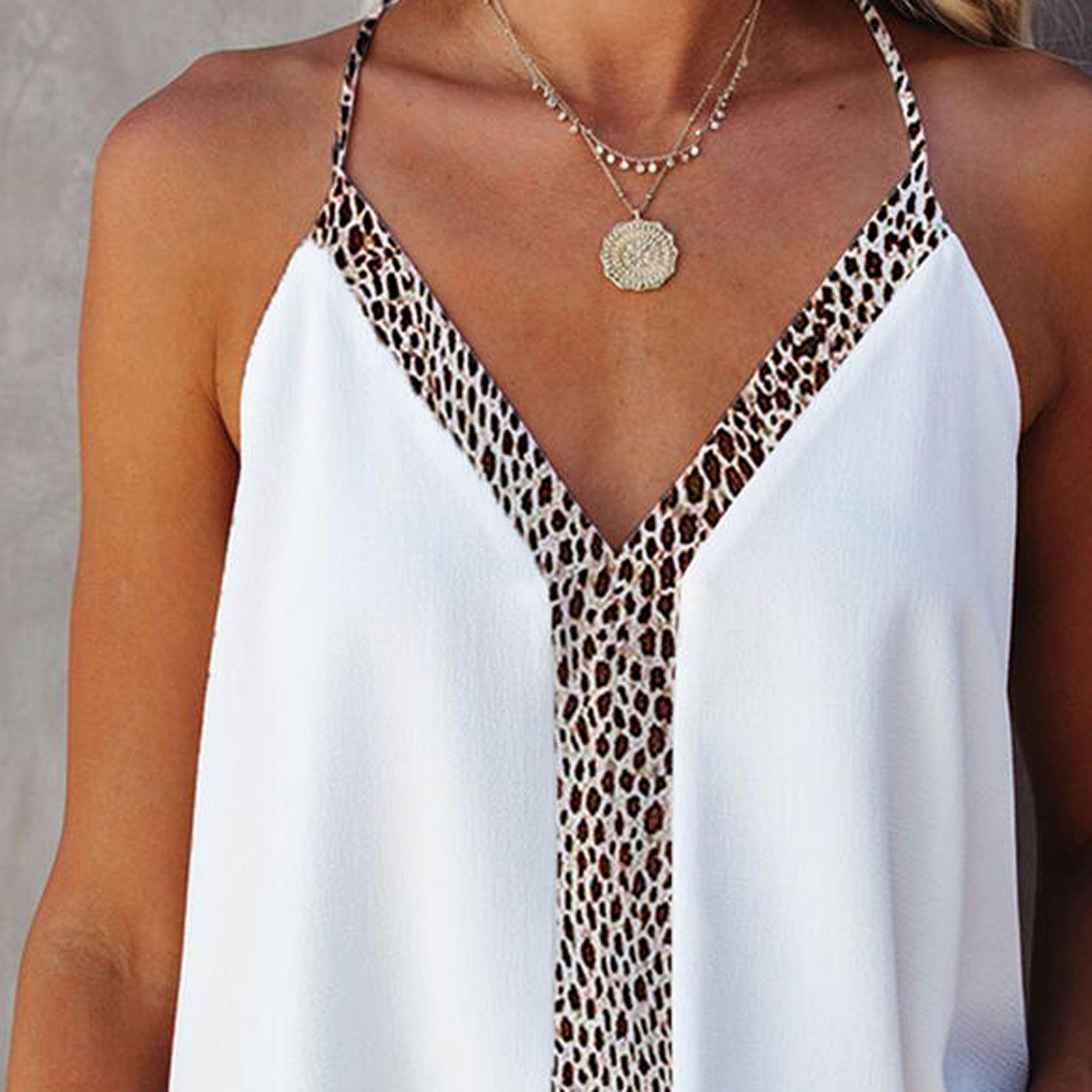 V-Neck Sexy Low-Cut Ladies Strap Leopard Print Top