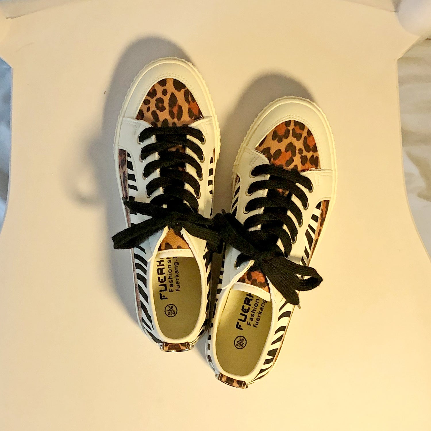 Zebra und Leopard Muster Nähen Low-cut Canvas Schuhe Frauen