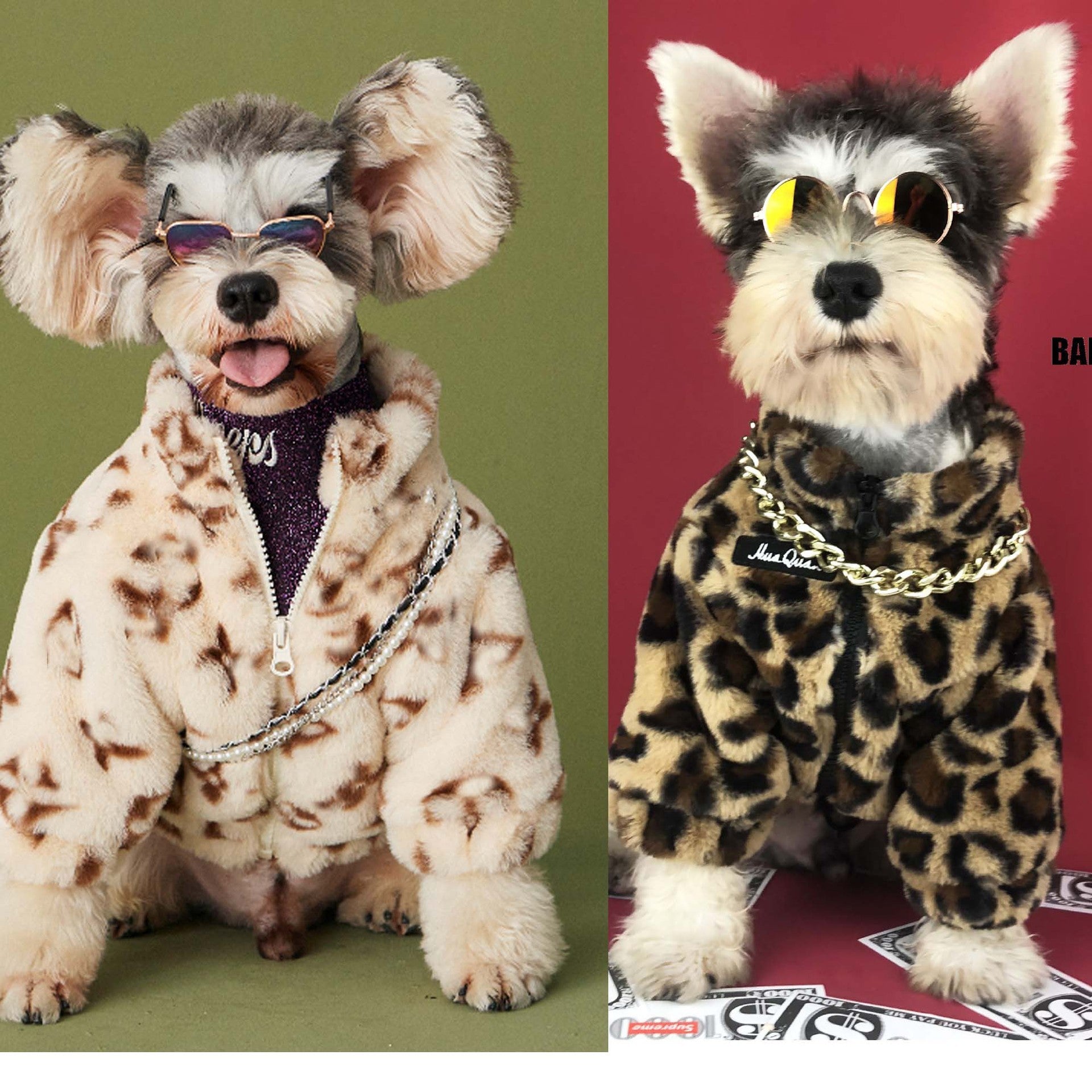 Dog clothes spring and autumn clothes leopard coat thickened Teddy Schnauzer Bomei Chihuahua pet tide brand clothing