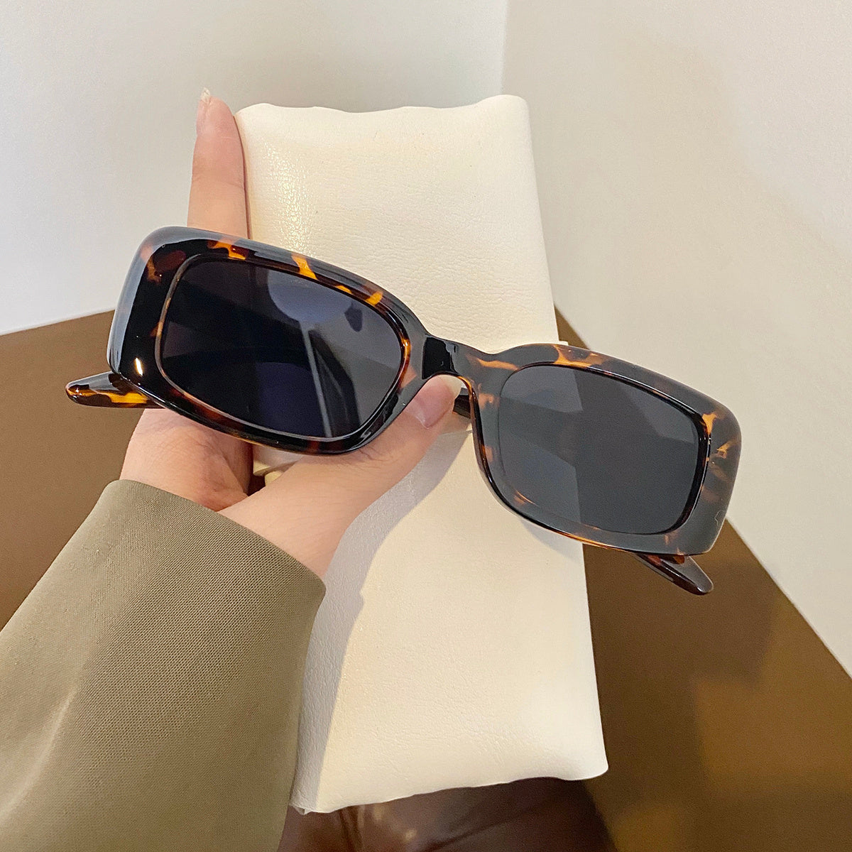 Konkave Form Anti-Ultraviolett Retro Small Box Leopard Print Sonnenbrille