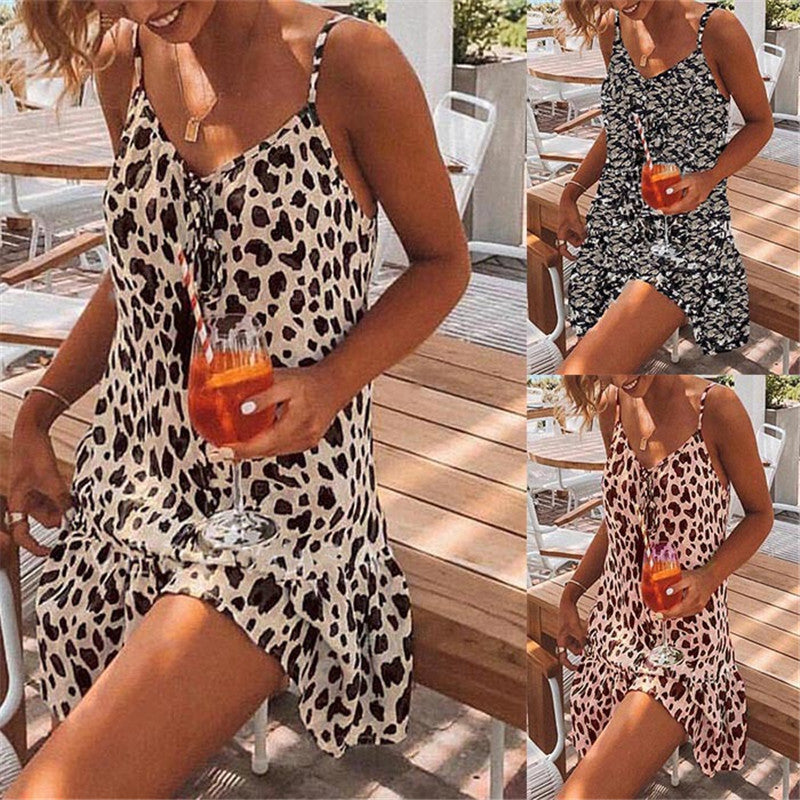 Amazon Express Independent Station Leopard Style Strapskleid