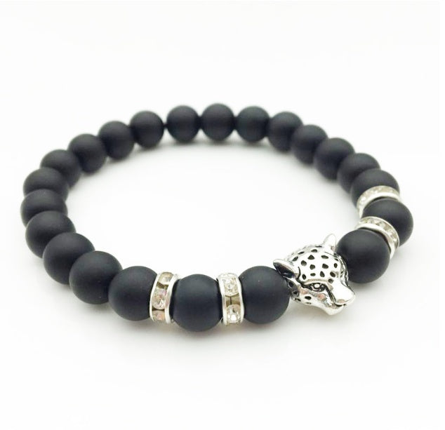 8mm Naturstein Lava Stein Perlen Armband für Männer Leopard Kopf Leopard Anhänger Charme Armband handgemachten Schmuck