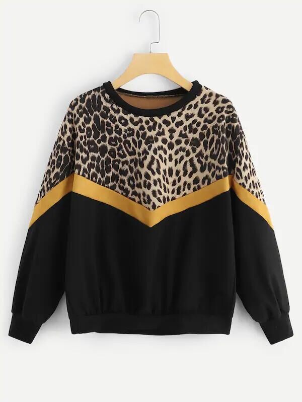 Leopard print long-sleeved round neck fashion all-match sweater