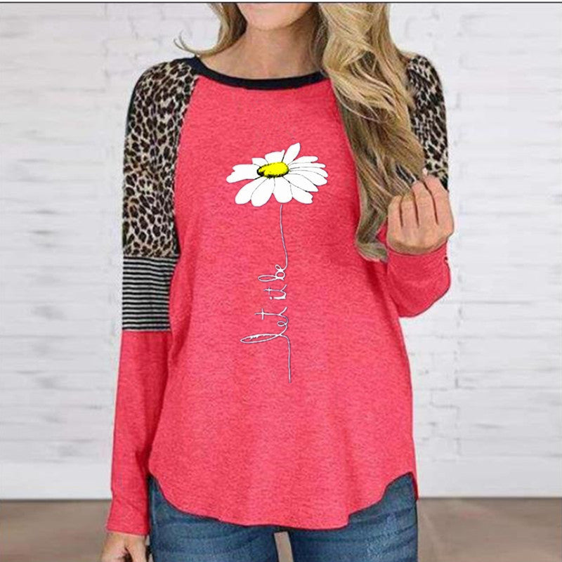 Lässiges T-Shirt mit Leopardenmuster und Patchwork