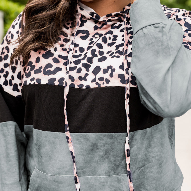 Autumn Leopard Print Leopard Print Contrast Color Casual Style Pullover Hooded Sweater Women