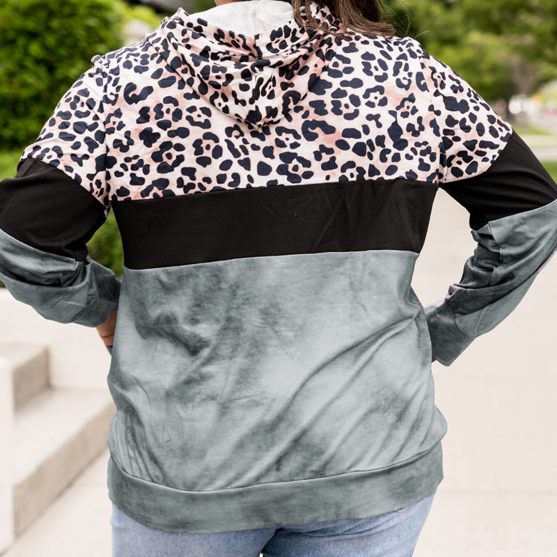Autumn Leopard Print Leopard Print Contrast Color Casual Style Pullover Hooded Sweater Women