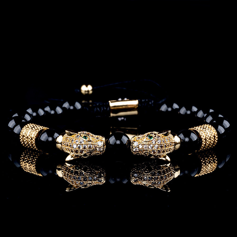 Vintage Leopardenkopf Achat gewebtes Armband