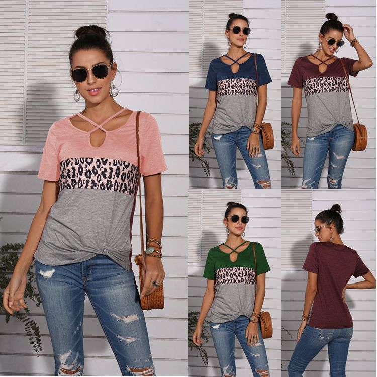 Leopard stitching cross strap short sleeve