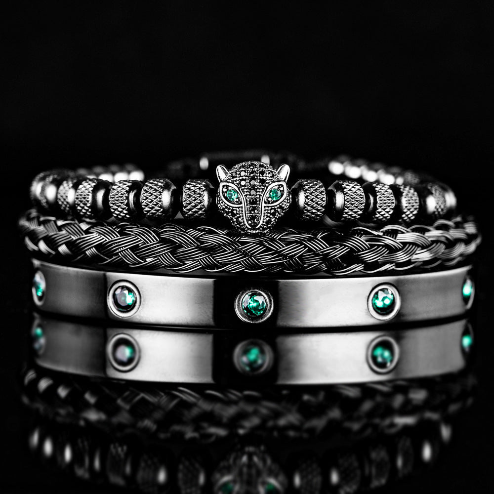 Mikro-Intarsien-Leopardenkopf-Armband-Set