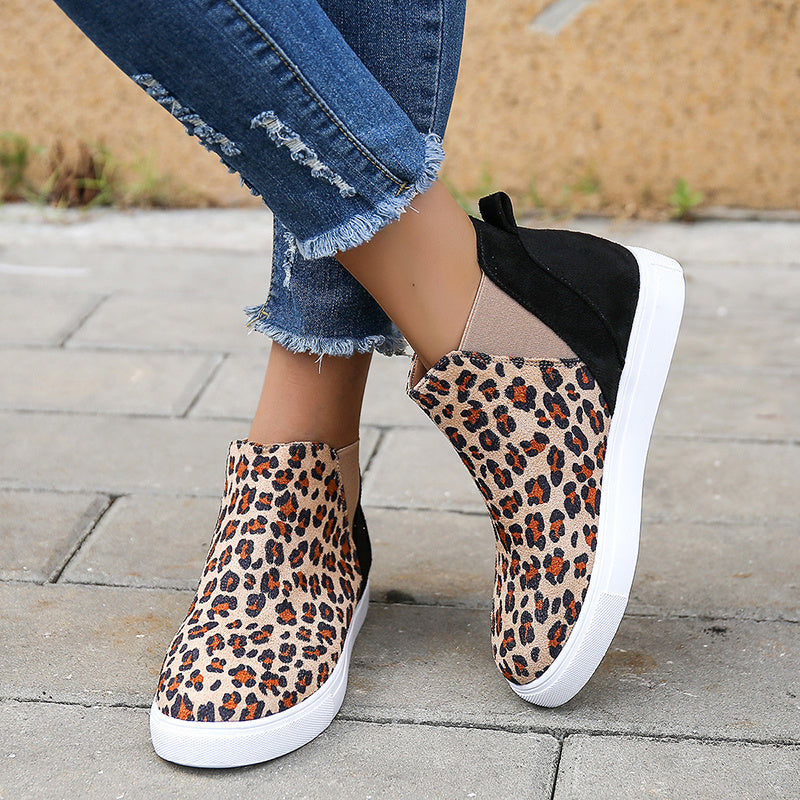 Leopardenmuster-Flatrates Frauen V Ausschnitt Elastische Band Schuhe