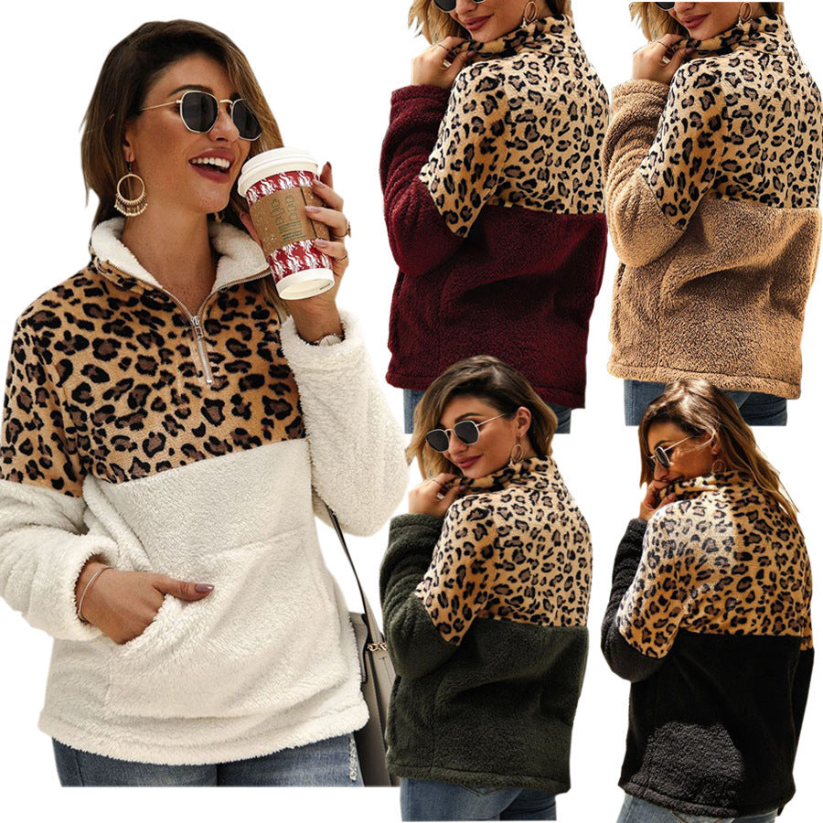 Long sleeve sweater leopard stitching top