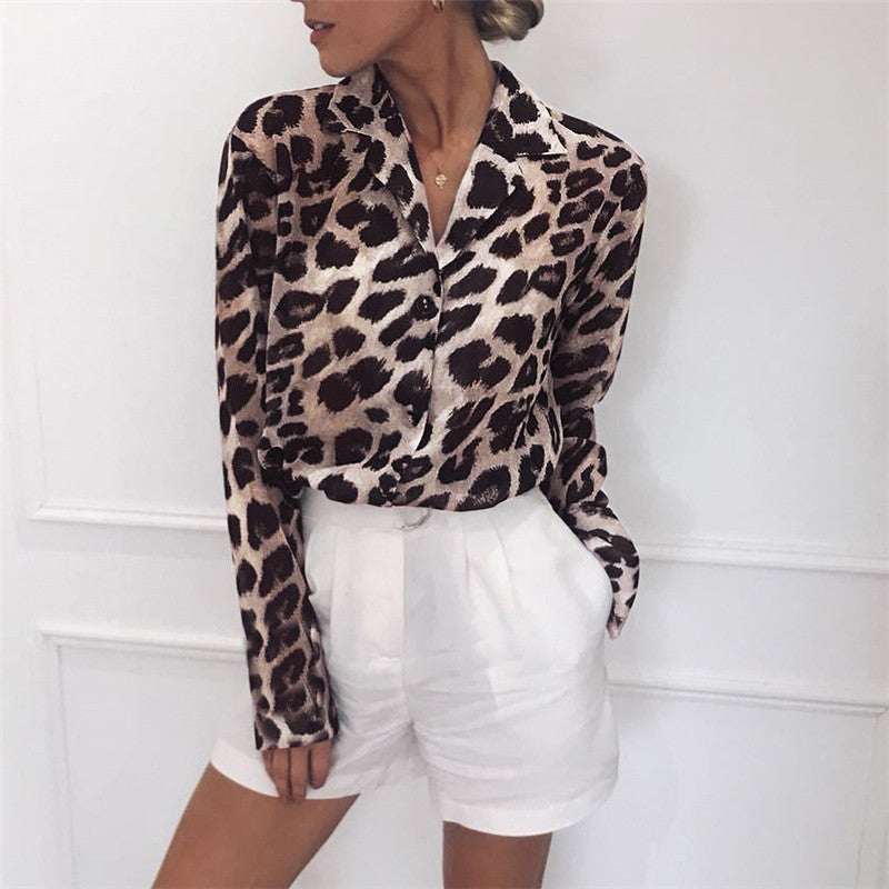 Leopard print V-neck chiffon