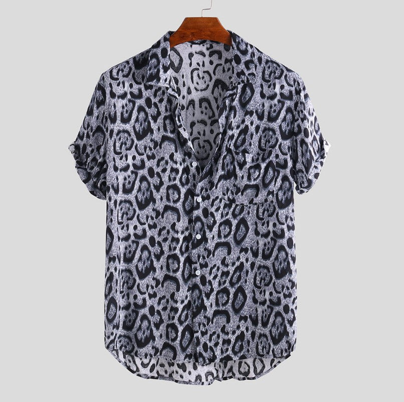 Leopard print short-sleeved shirt