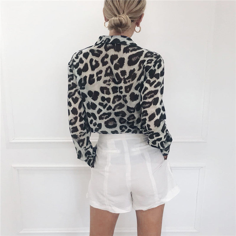 Leopard print V-neck chiffon
