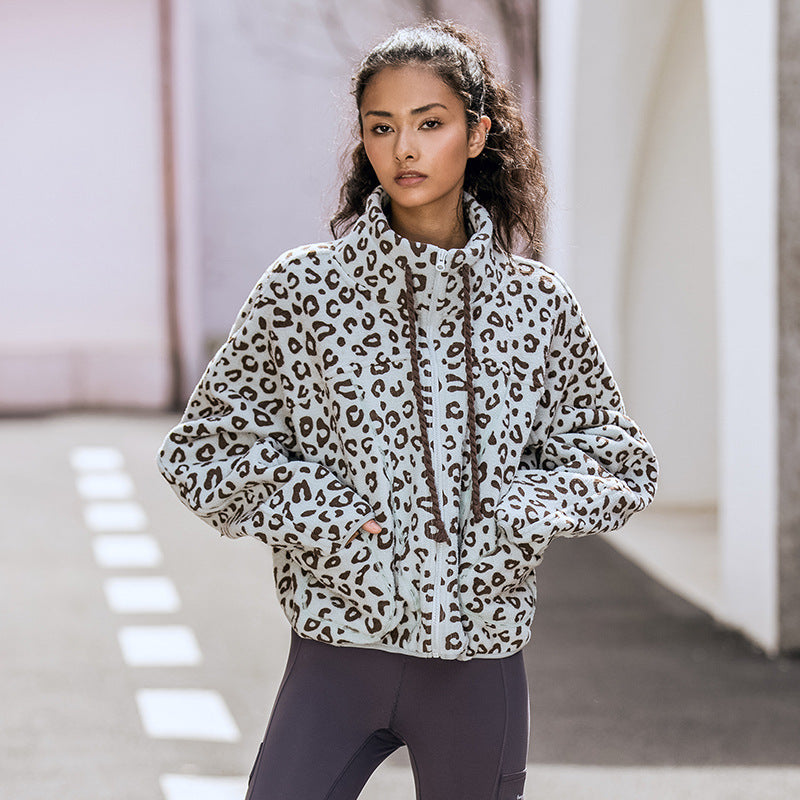 New Lamb Cashmere Leopard Print Loose Casual Jacket Women