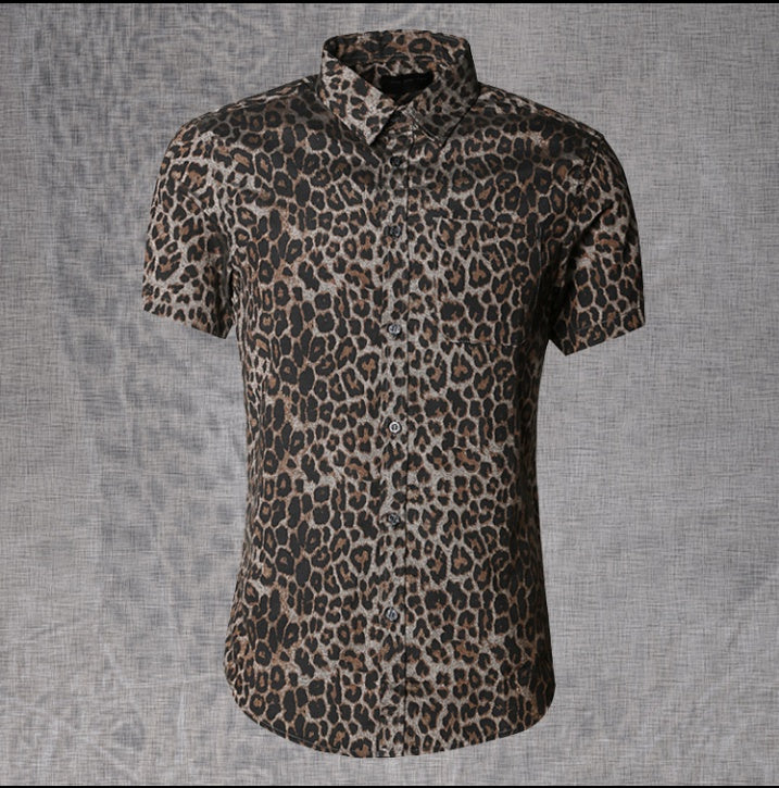 Leopard print Herren Freizeithemd Typ Herren schlank kurzärmeliges Hemd Flut Herren halbe Ärmel Blume Hemd