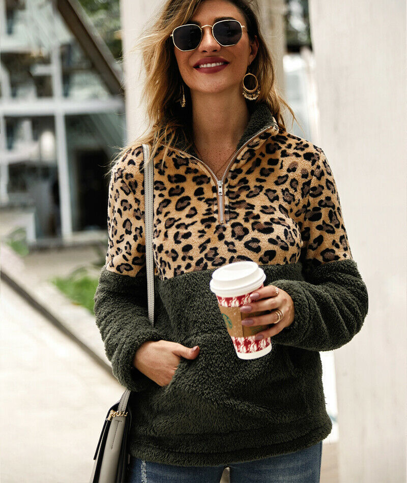 Long sleeve sweater leopard stitching top