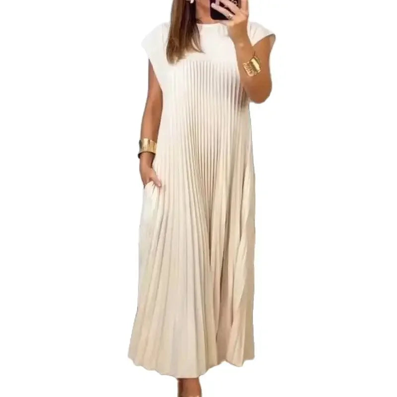 Damen plissiertes einfaches einfarbiges Kleid