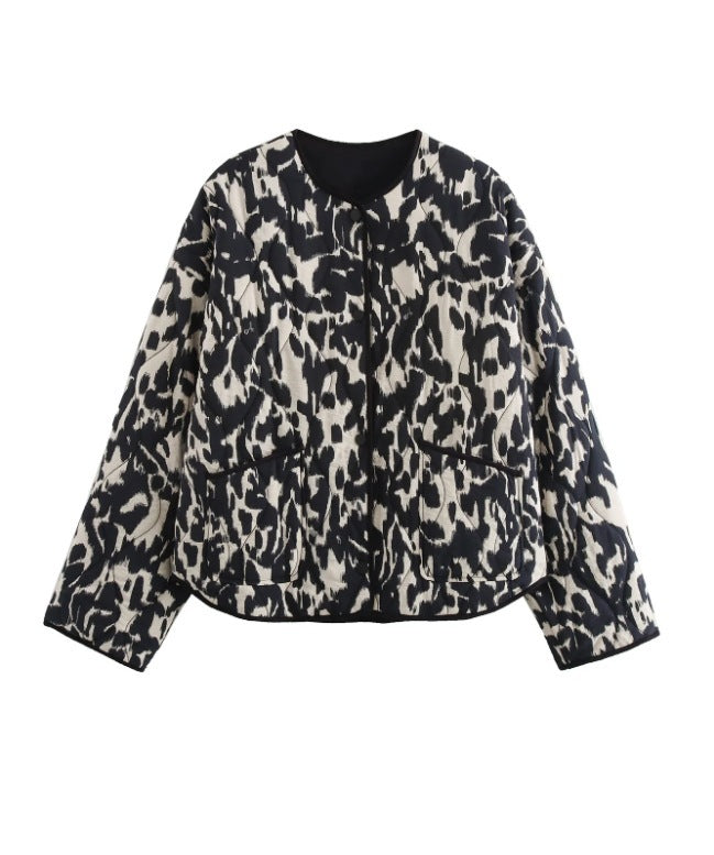 Women's Leopard Print Crew Neck Coat