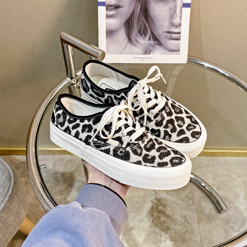 Frauen Frühling Herbst Leopard Print Casual Fashion Soft Round Toe Solid Elastic Straps Flat Shoes
