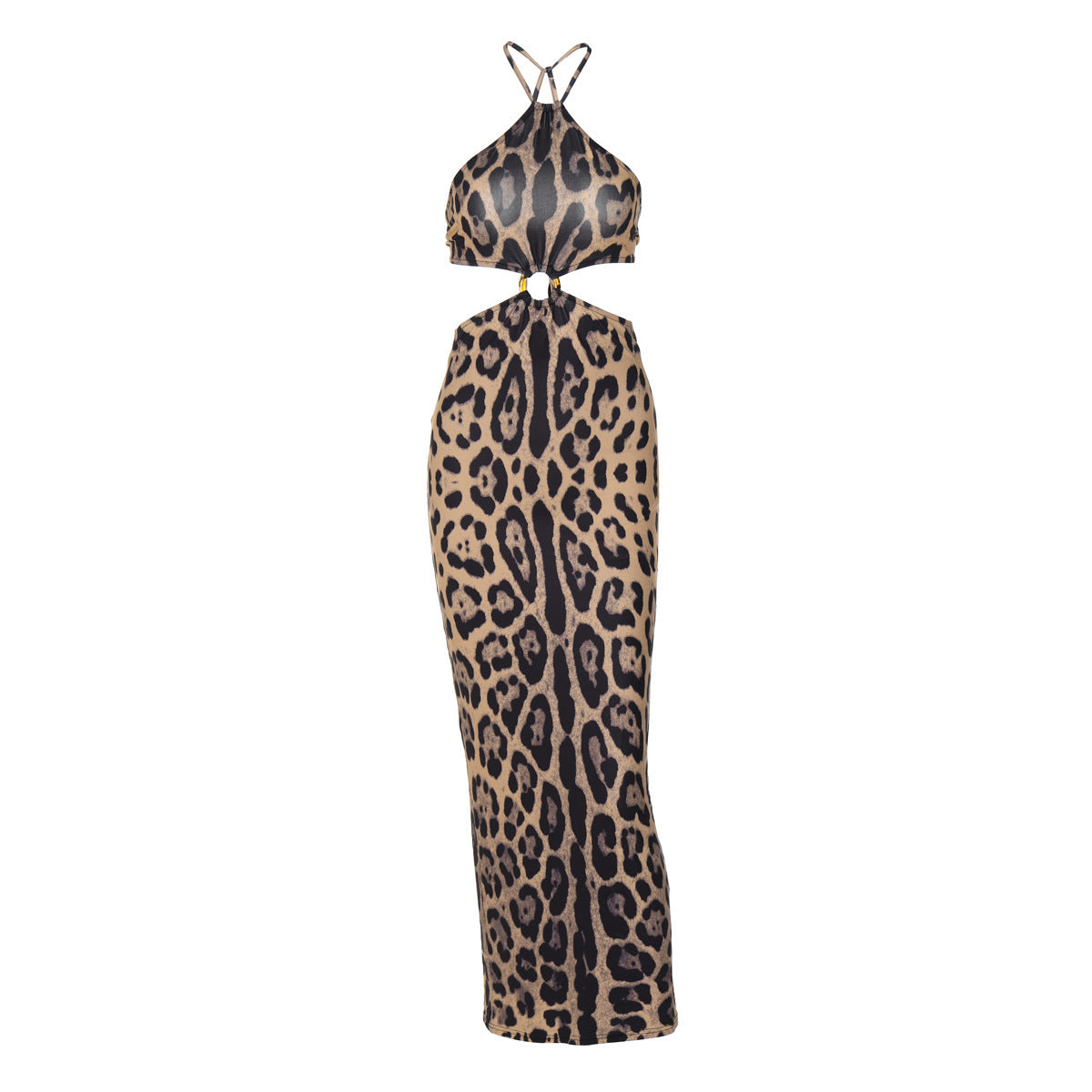 Damen Sommer Sexy Leopard Print Halter Rückenfreies Hüftkleid