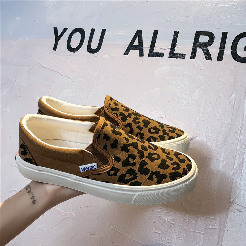Sommer Vielseitig Slip-on Leopard Print Canvas Schuhe für Frauen