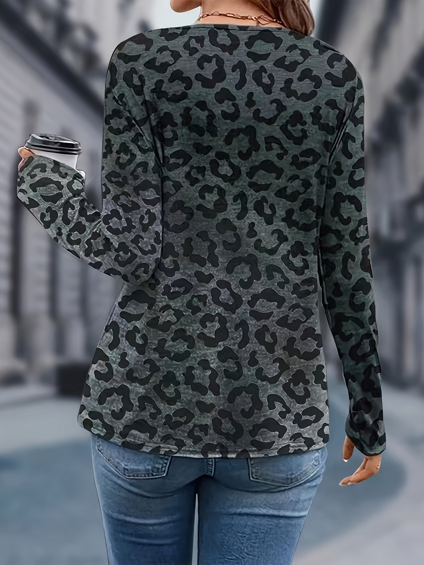Women's Retro Fashion Casual Leopard Print Printed Long-sleeved Top