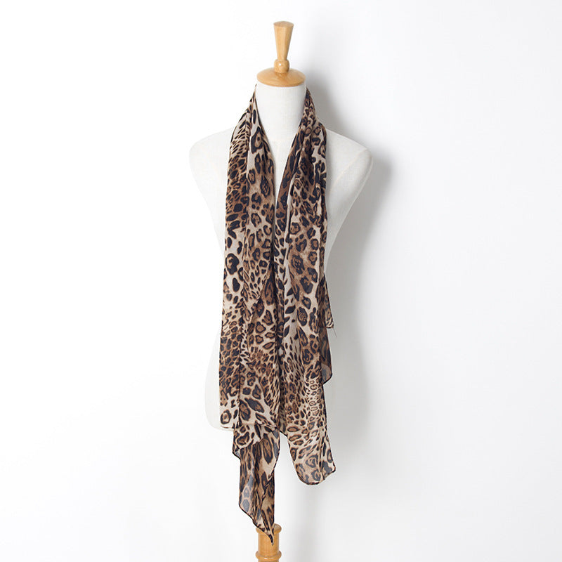 Herbst Winter Mode Chiffon Leopard Print Schal Super Long Shawl Women's Classic Linen Leopard Print European And American Foreign Trade Scarf