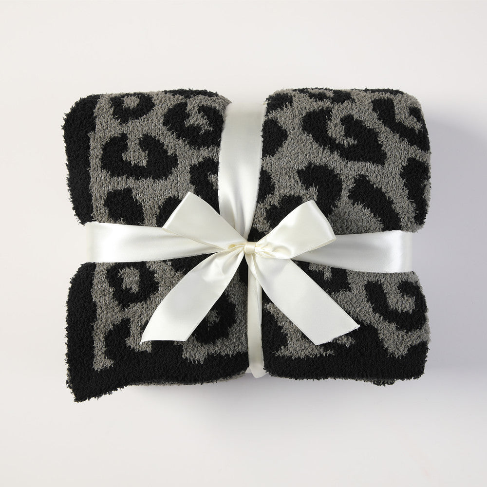 Gestrickte Sofadecke Leopard Print Fleece-gefütterter Bezug Büro-Nap-Decke