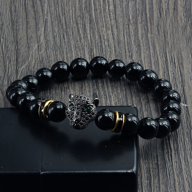 Glänzend schwarzes Micro Palette Leopardenkopf-Armband