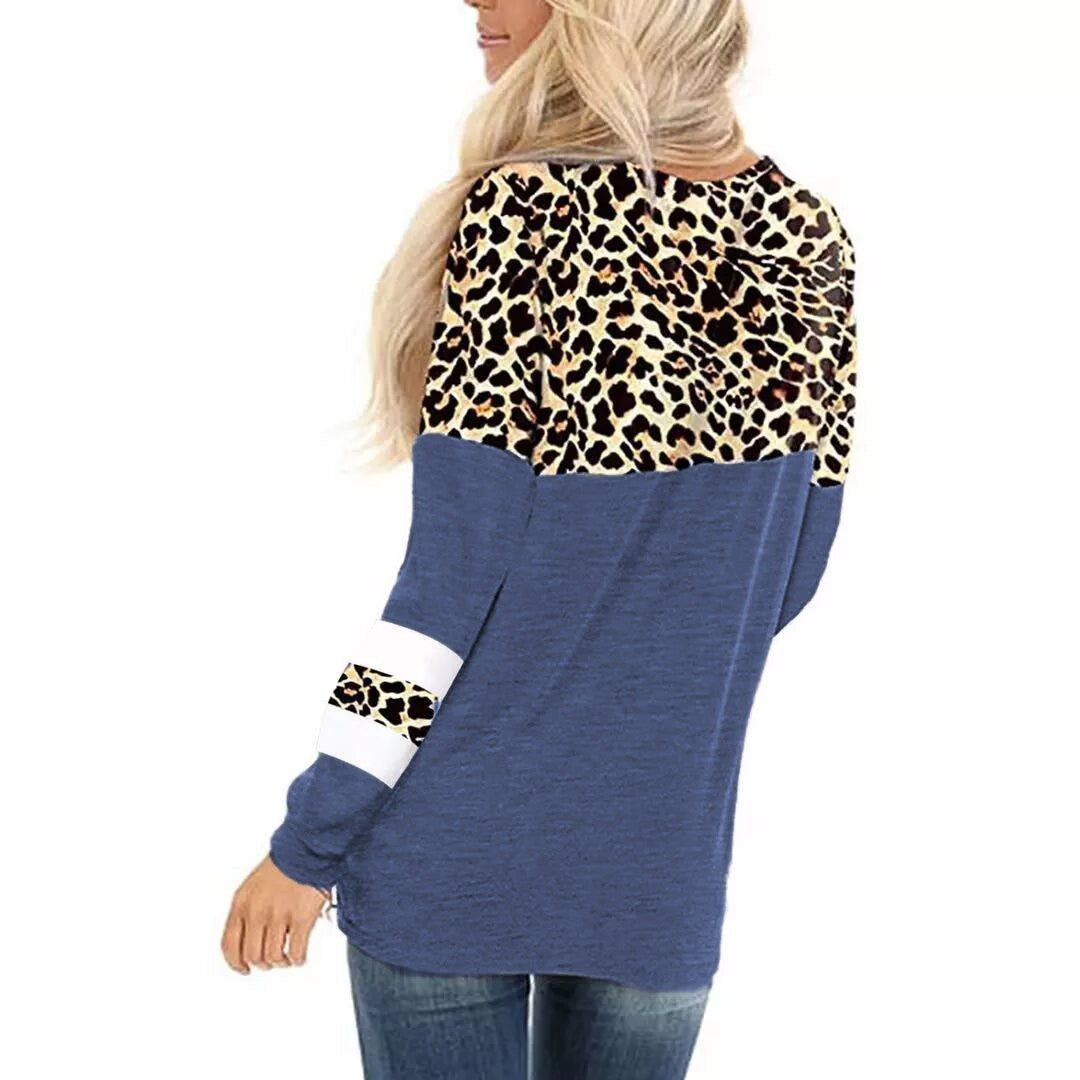 Leopard Print Round Neck Long Sleeve T-shirt Bottoming Shirt