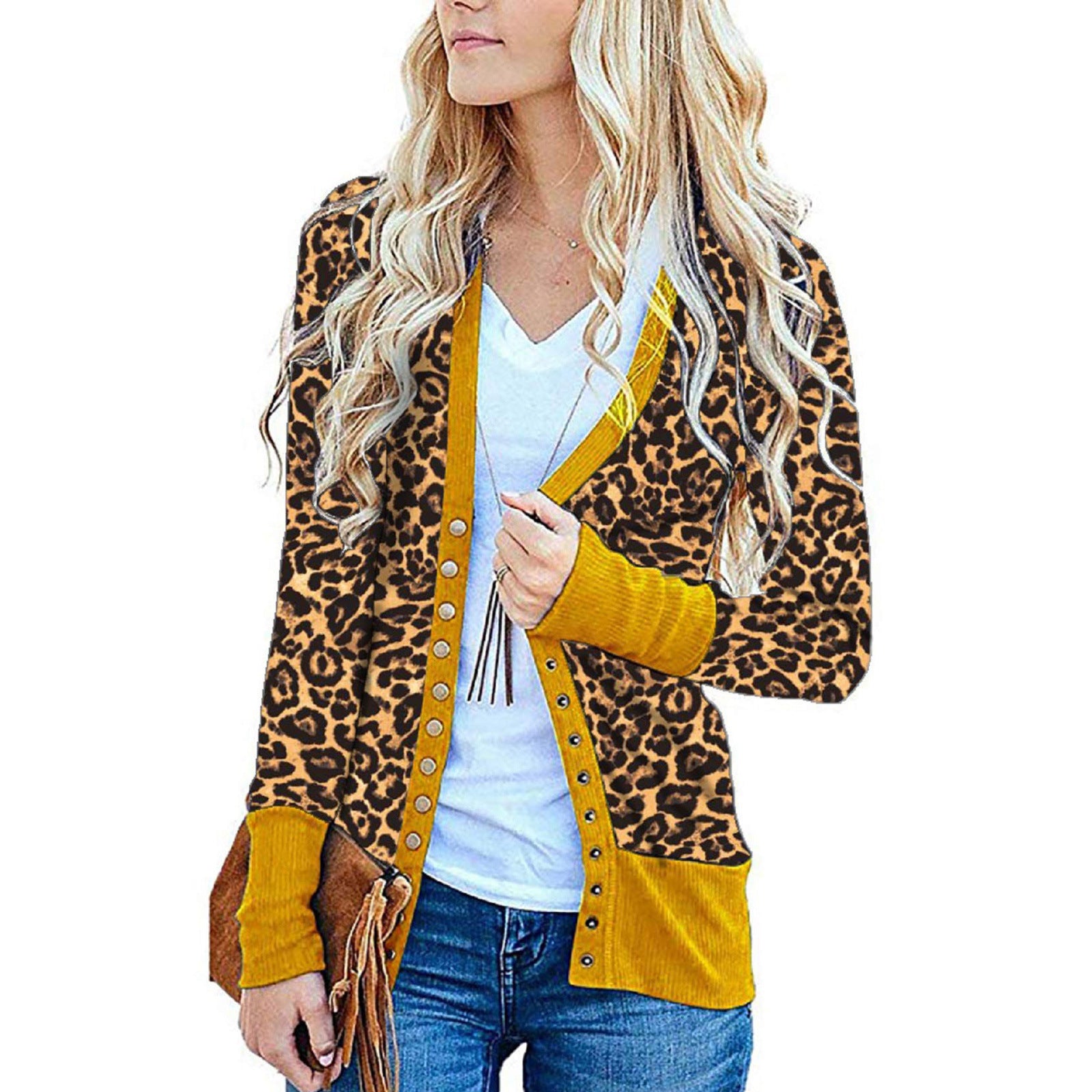 Leopard print single-row coat