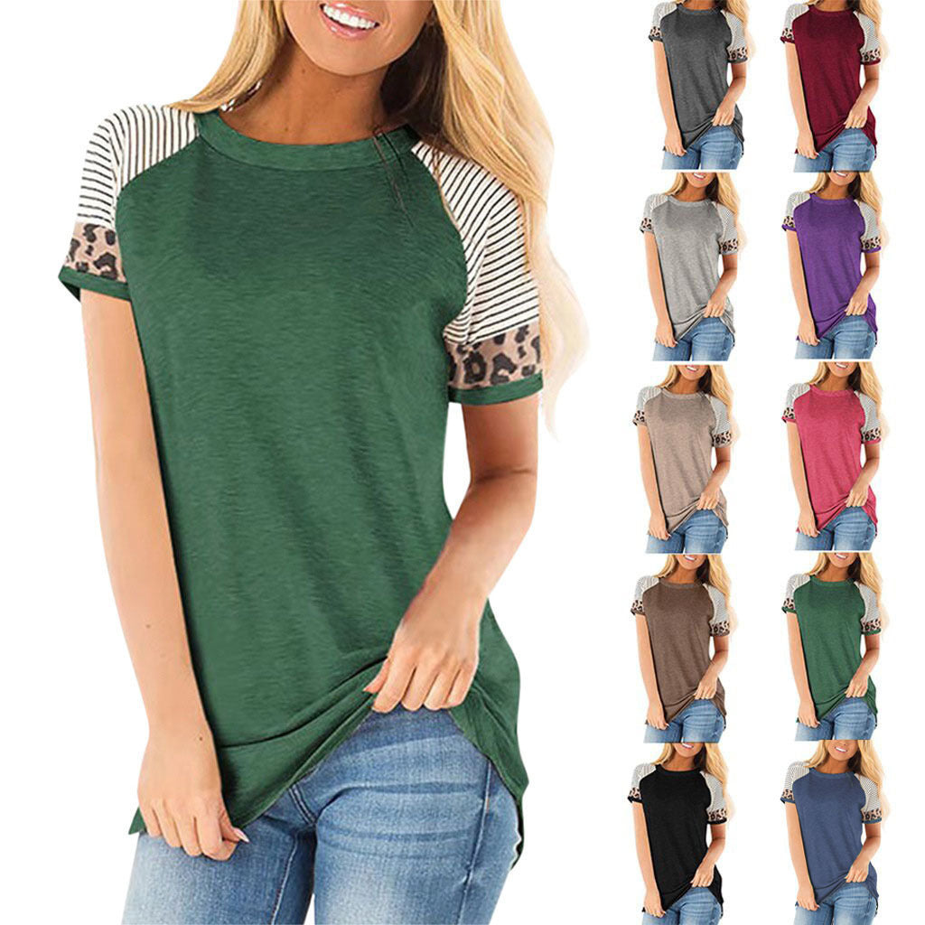 Leopard Lässiges T-Shirt Lose O-Ausschnitt T Shirt