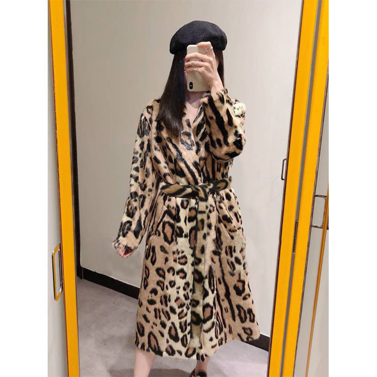 Long Plush Coat Women's Coat Belt Trench Coat
