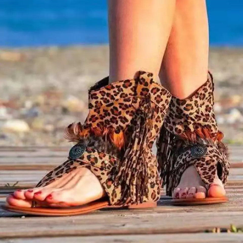 Leopard Fransen Flip Flops