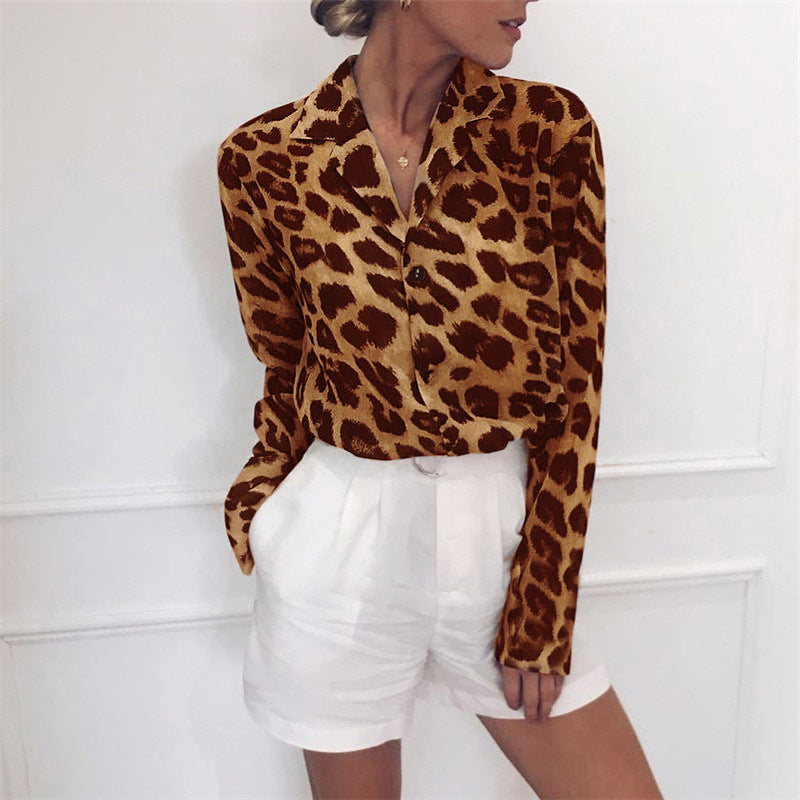 Leopard print V-neck chiffon