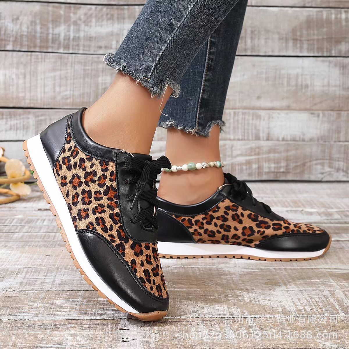 Flache Boden Leopard Print Lace Up Casual Sportschuhe