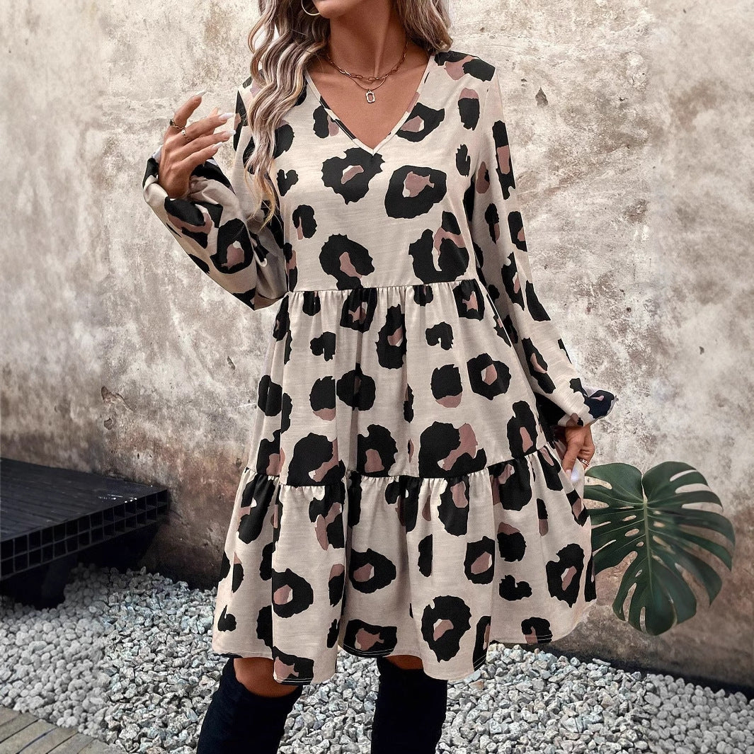 Langärmeliges Kleid mit Leopardenmuster für Frauen