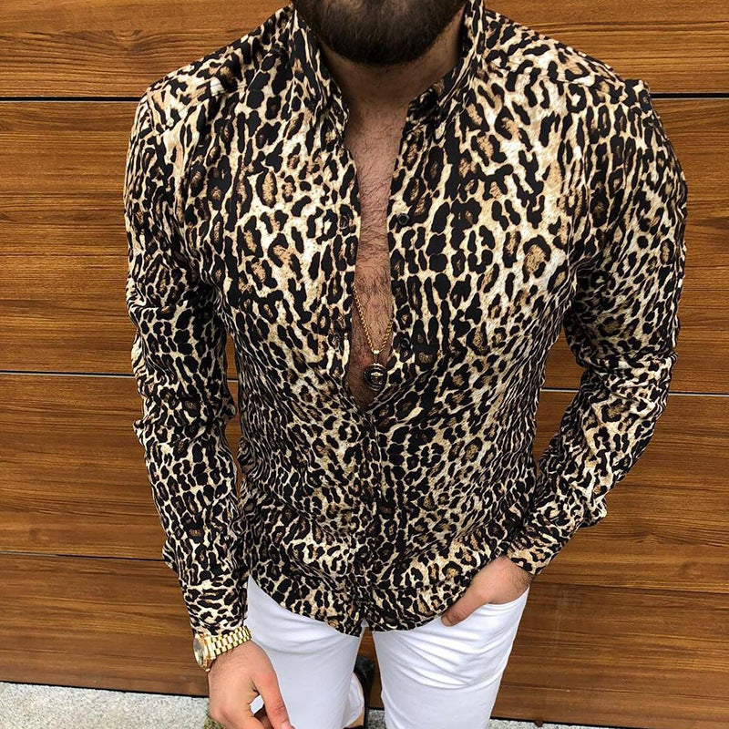Europäisches und amerikanisches Revers Slim Casual Fashion Leopard Print Shirt