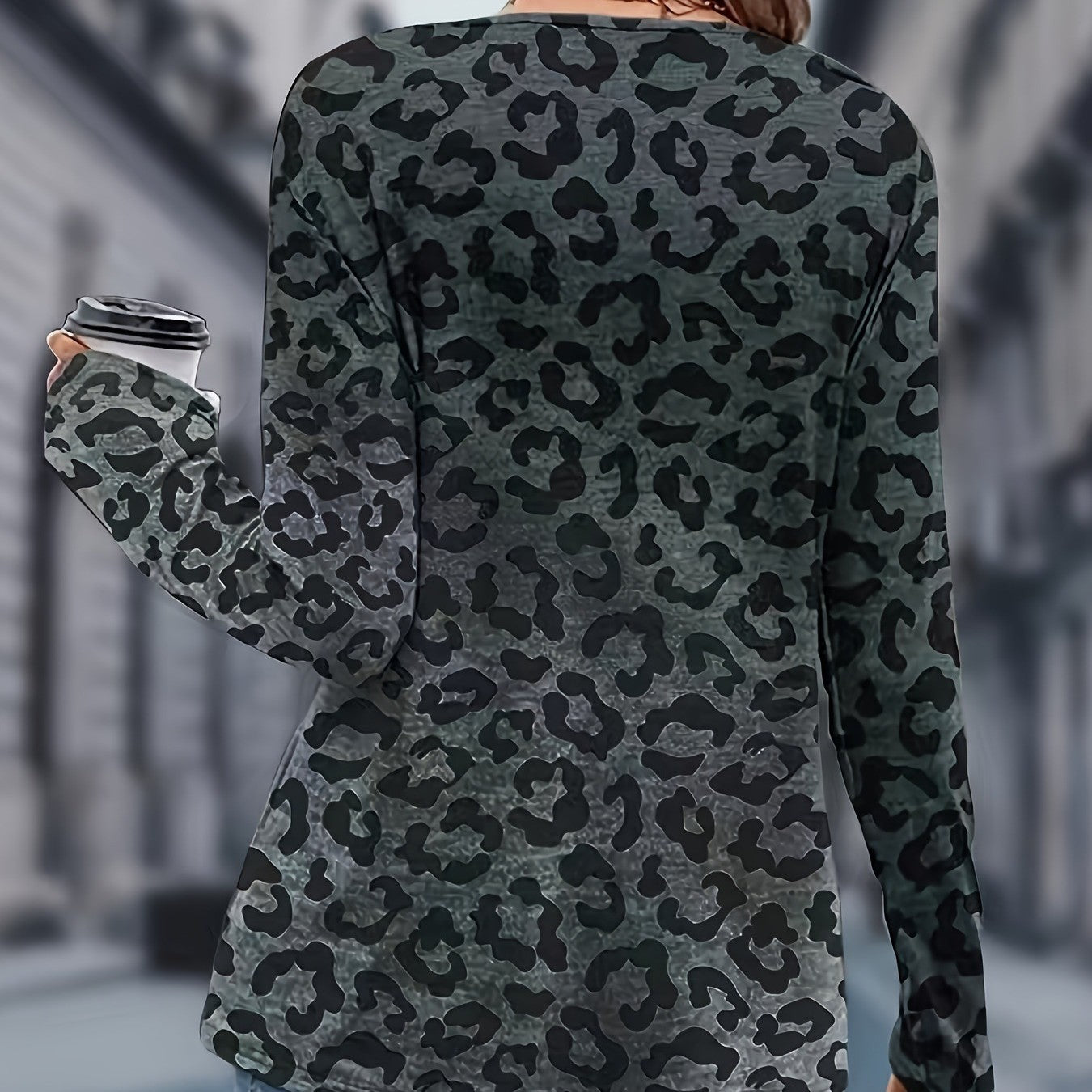 Women's Retro Fashion Casual Leopard Print Printed Long-sleeved Top