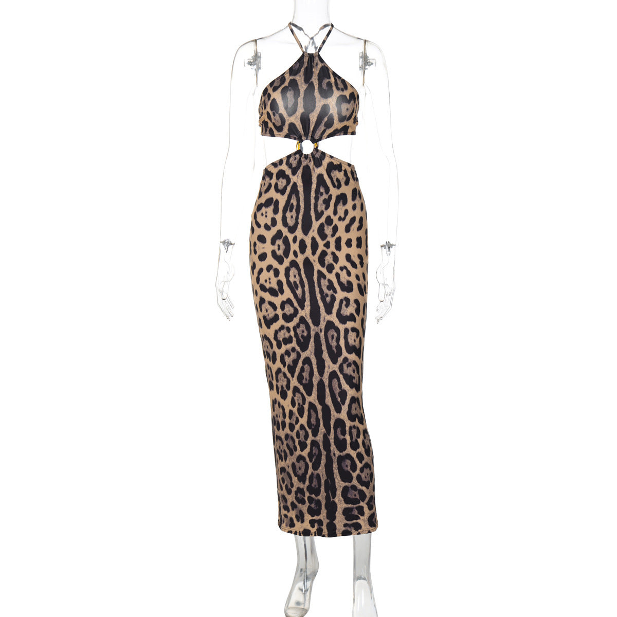 Damen Sommer Sexy Leopard Print Halter Rückenfreies Hüftkleid