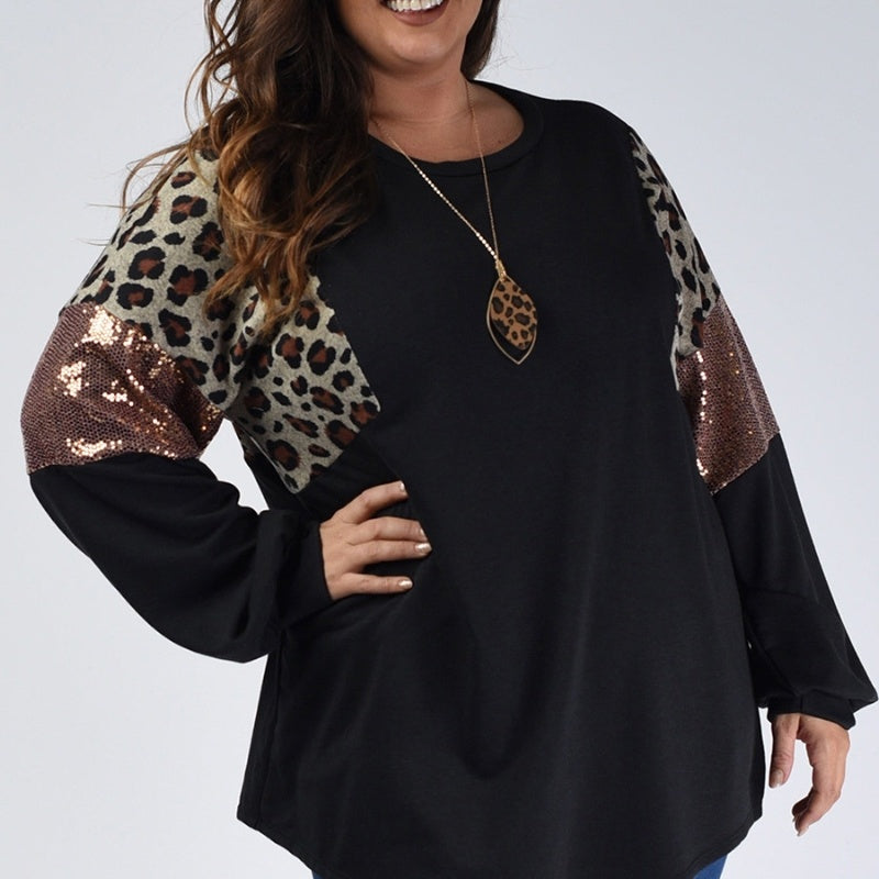 European And American Loose Slim Fit Leopard Print Long Sleeve