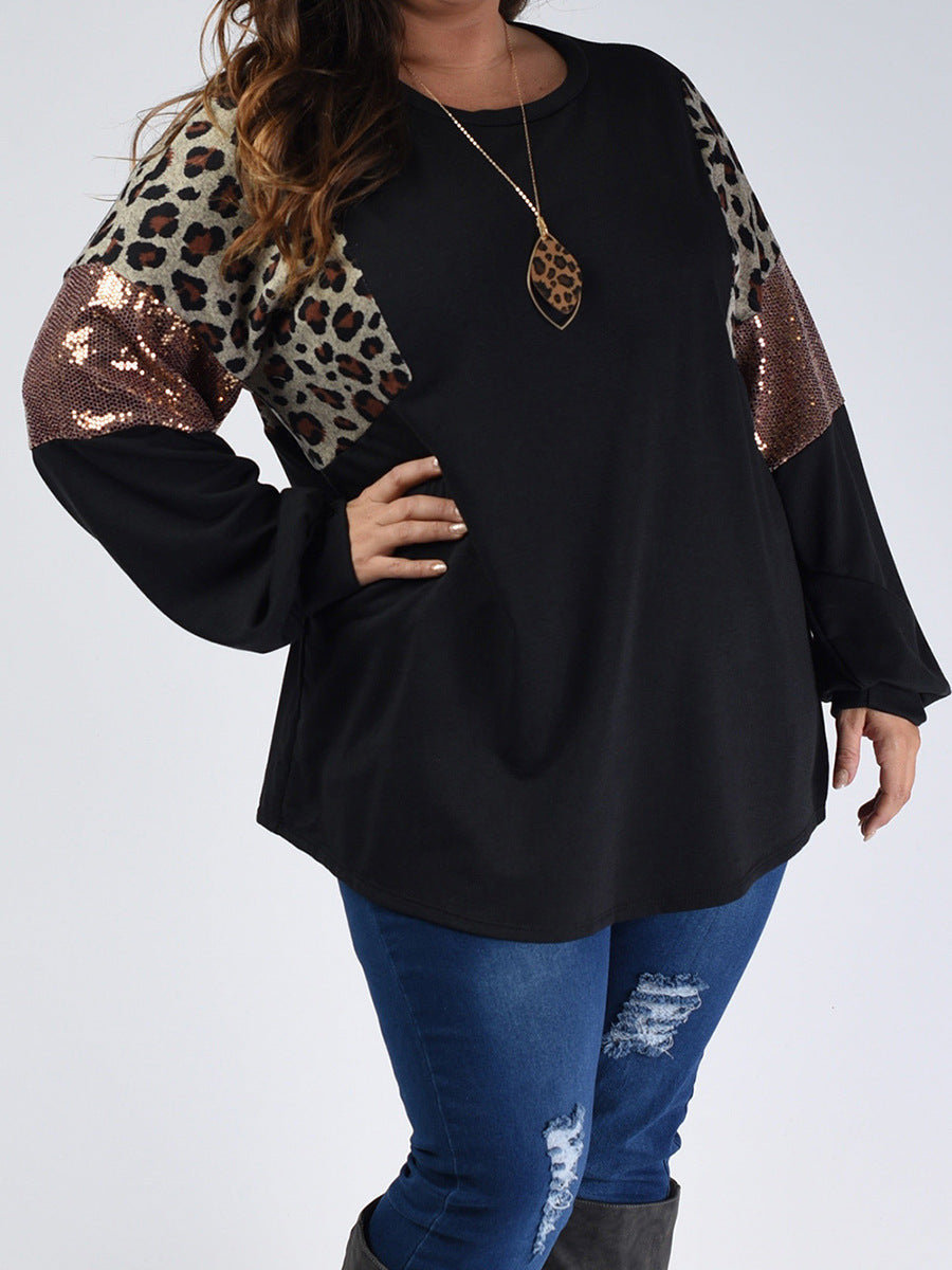 European And American Loose Slim Fit Leopard Print Long Sleeve