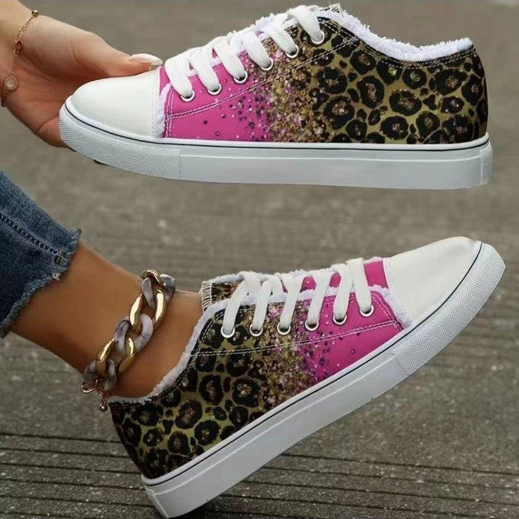 Damen Casual Leopard Print Gradient Farbe gedruckt Canvas Schuhe
