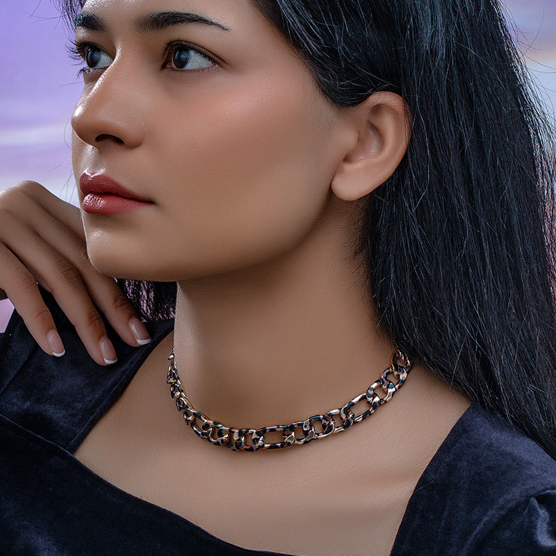 Fashion Necklace Leopard Print Short Thick Chain Necklace